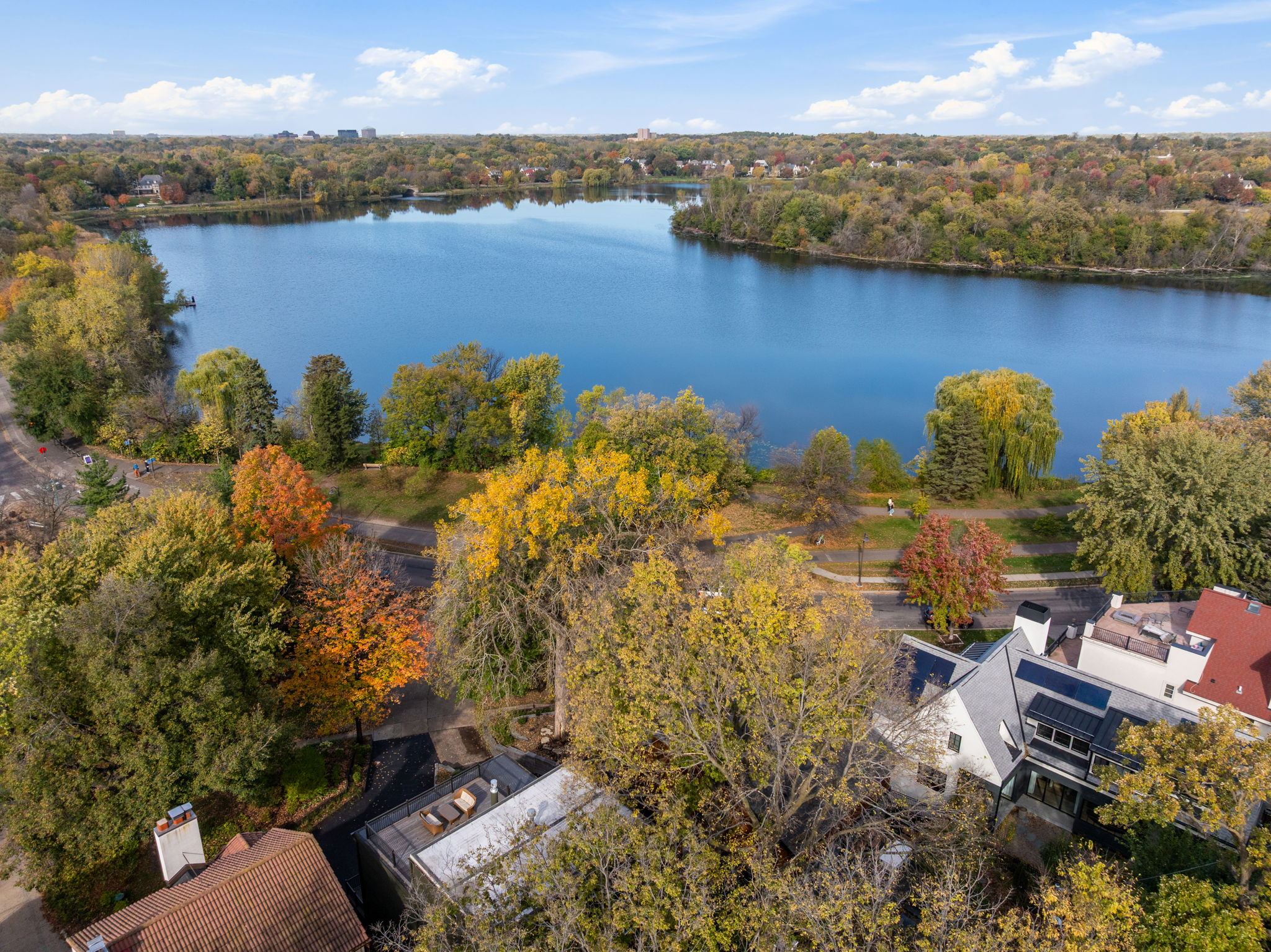 Aerial view of Lake of the Isles and the home